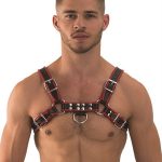 Mister B Leren Borst Harnas - Zwart Rood XS