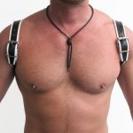 Mister B Leather Halter Harness Black-White S-M