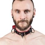 Mister B Leren Slaven Halsband 4 D-Ringen - Rood