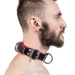 Mister B Leren Slaven Halsband 4 D-Ringen - Rood - Image 4